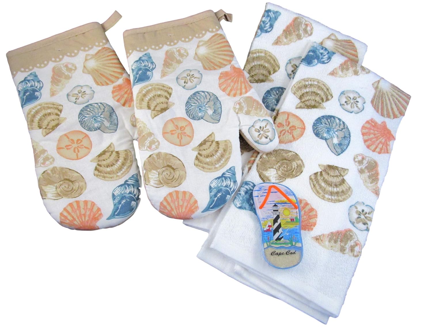 Summertime Nautical Kitchen Gift Set 100 Cotton Dish Towels And Oven Mitts Cape Cod Icons Yellow Flip Flop With Crab Kitchen Dining Kitchen Table Linens Fcteutonia05 De