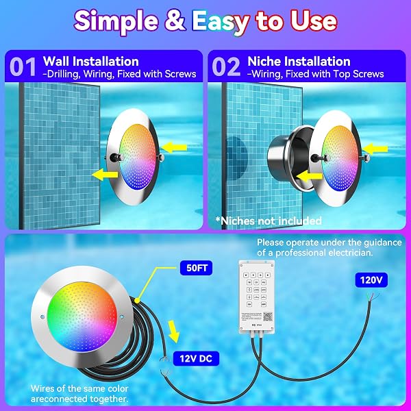 POOL LIGHTS FOR INGROUND POOL 10 INCHES 12 V LED LIGHTS EQUIVALENT 680 W BULBS RGB COLOR CHANGING UNDERWATER LAMP APP CONTROL LIGHT WITH 50 FOOT CORD AND RC & TRANSFORMER FOR 10 INCHES WET NICHE