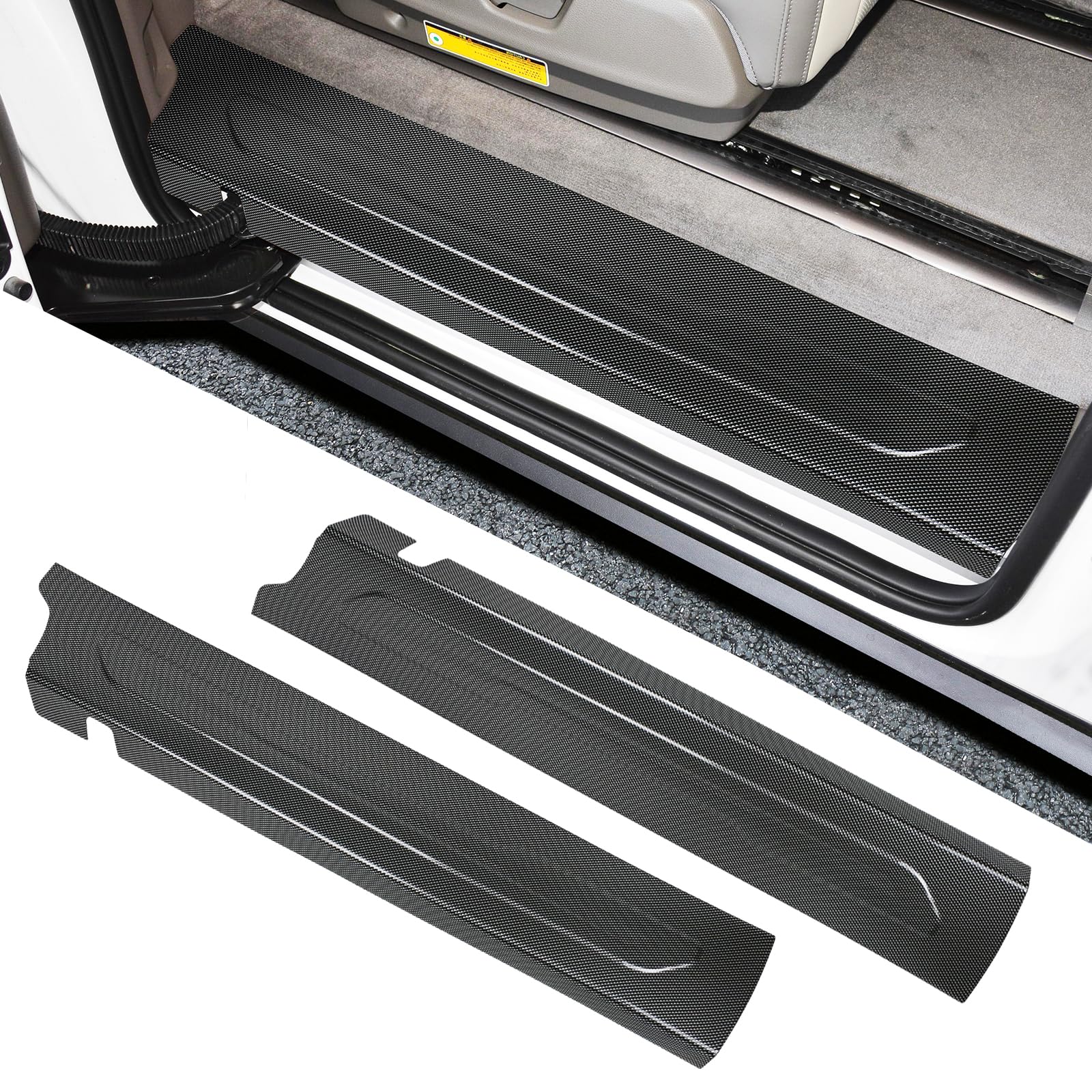 Photo 1 of ***FACTORY SEALED***YOJOJOCO 2PCS Door Sill Protector for Kia Carnival 2026 2025 2024 2023 2022 Accessories Carbon Fiber Texture ABS Material Rear Door Car Pedal Kick Protection