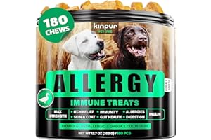 KINPUR PET CARE Natural Dog Allergy Chews with Omega, Probiotics, Apple Cider Vinegar - Dog Allergy Relief Supplement - Helps with Hot Spots, Itchy Skin, Seasonal and Food Dog Allergies - 180 Allergy Chews for Dogs
