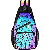 PYFK Geometric Backpack Luminous Holographic Purse Color Changes Flash Reflective Bag For Cycling Fashion Sling Bag for Women(Prism)