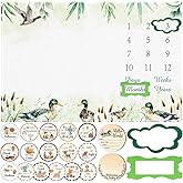 Breling Baby Monthly Milestone Blanket or Boy & Girls Mallard Duck Newborn Monthly Photo Props Backdrop, 60" x 40" Soft Flannel Milestone Blanket Photography for Baby Shower Party Decoration