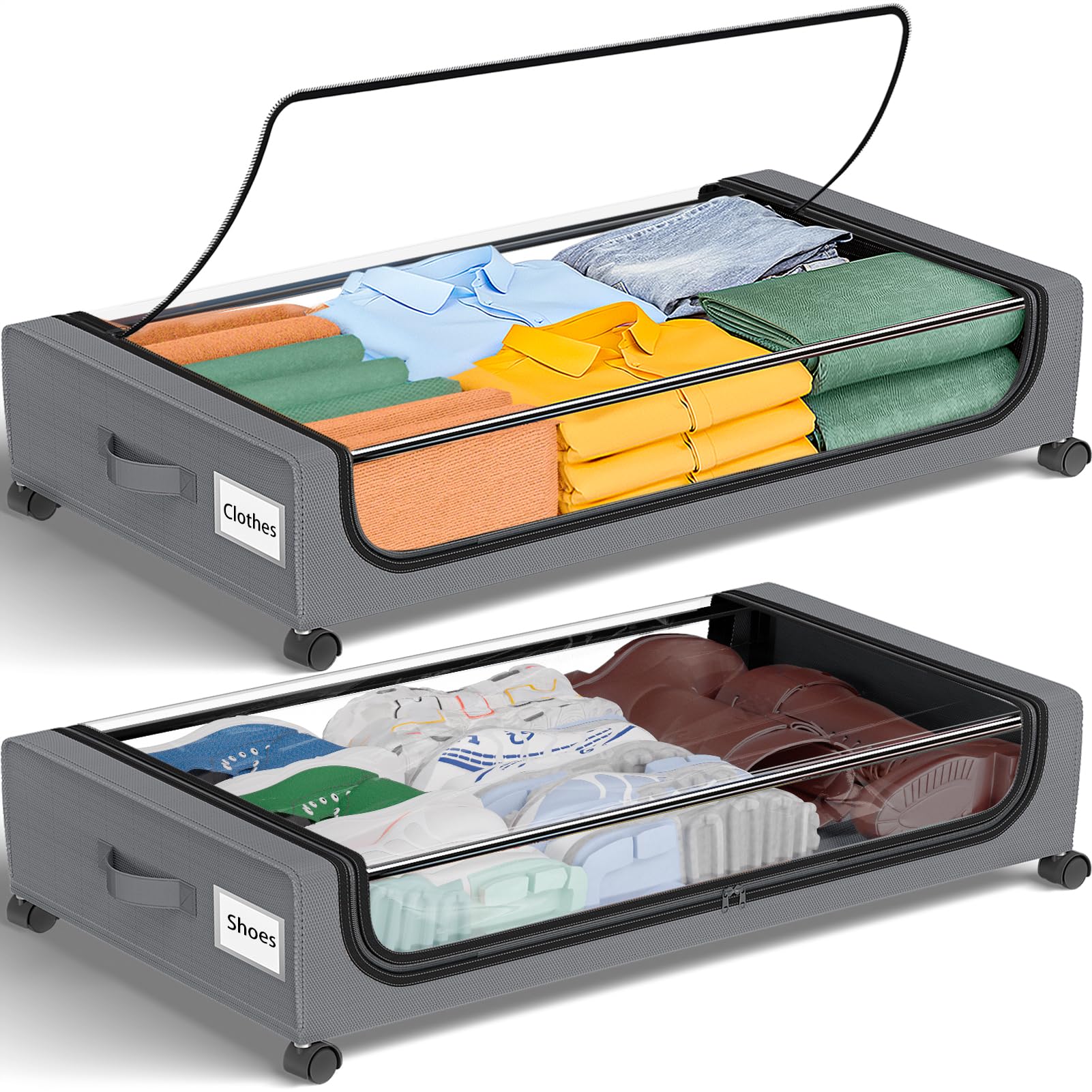 GoMaihe Under Bed Storage with Wheels 48L Grey 2-Pack