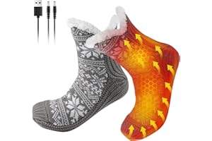 USB Heated Socks for Women Men Christmas Electric Heated Fuzzy Slipper Socks Women Winter Heating Sock Foot Warmer for Indoor