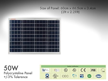 Sparkel 50W MNRE Approved Polycrystalline Solar + Roof or Wall Mounting Panel Stand (Silver)