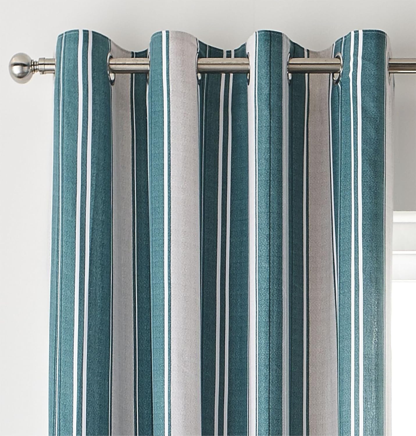 Catherine Lansfield Herringbone Stripe Curtains Teal 66x90inch