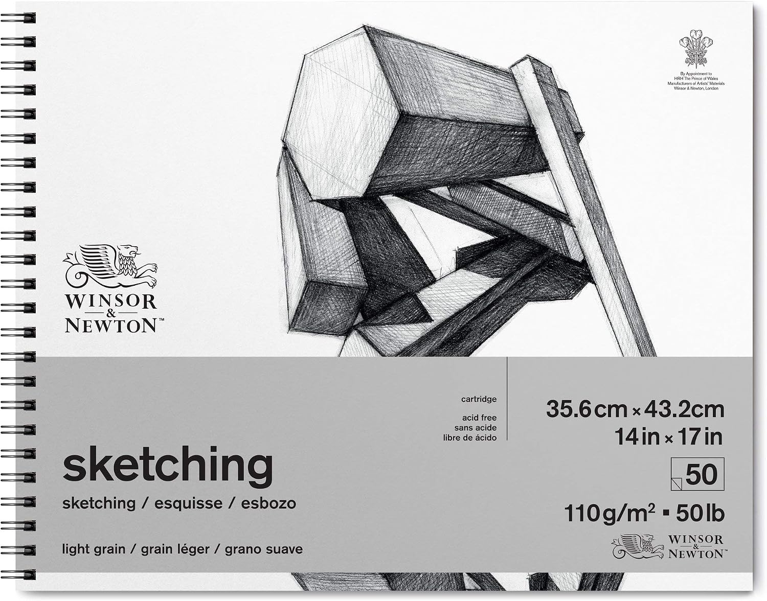 Winsor & Newton 6672008 Extra White Sketch Paper, 14" x 17", 50 Sheets Spiral Pad, 35,6 x 43,2 cm