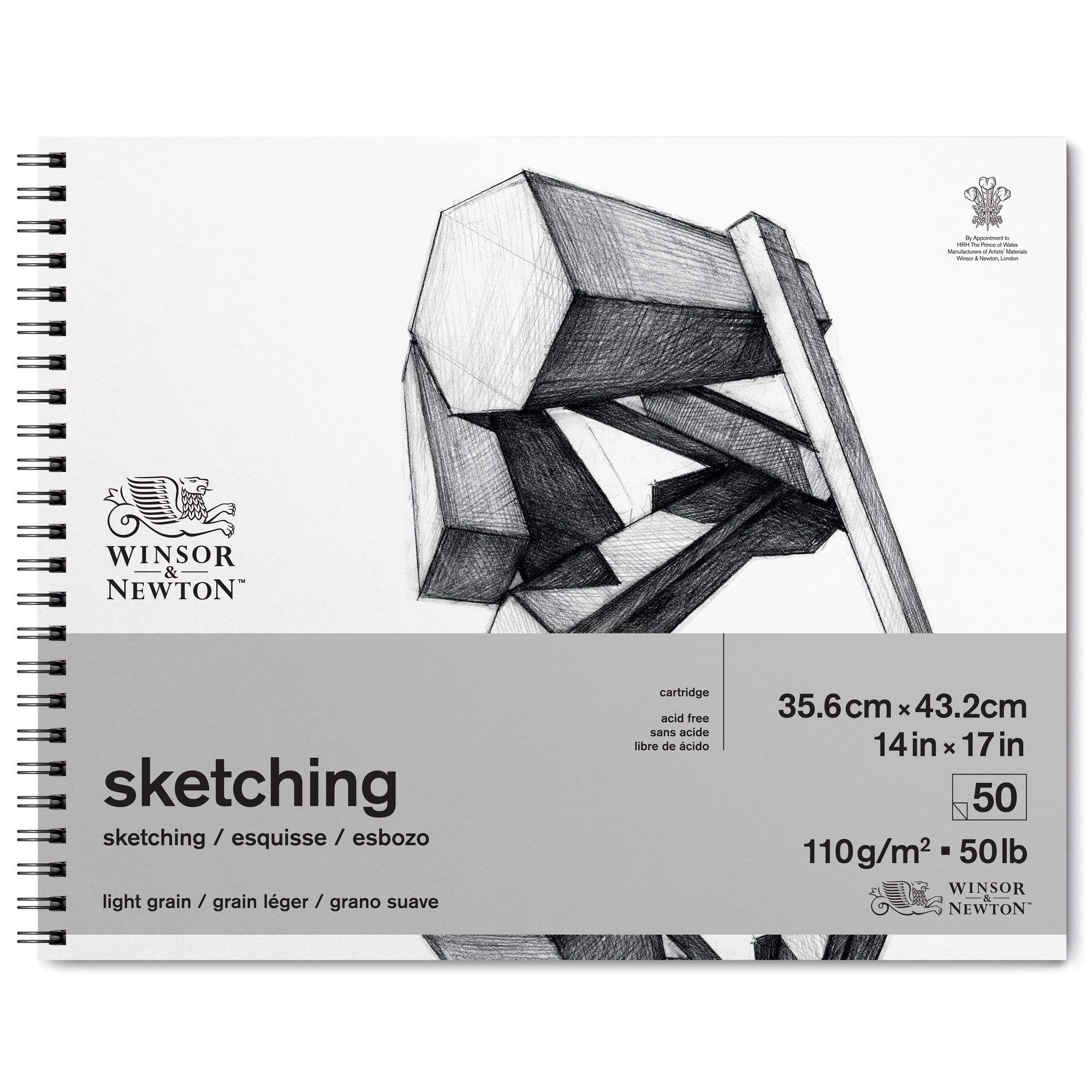 Winsor & Newton 6672008 Extra White Sketch Paper, 14" x 17", 50 Sheets Spiral Pad