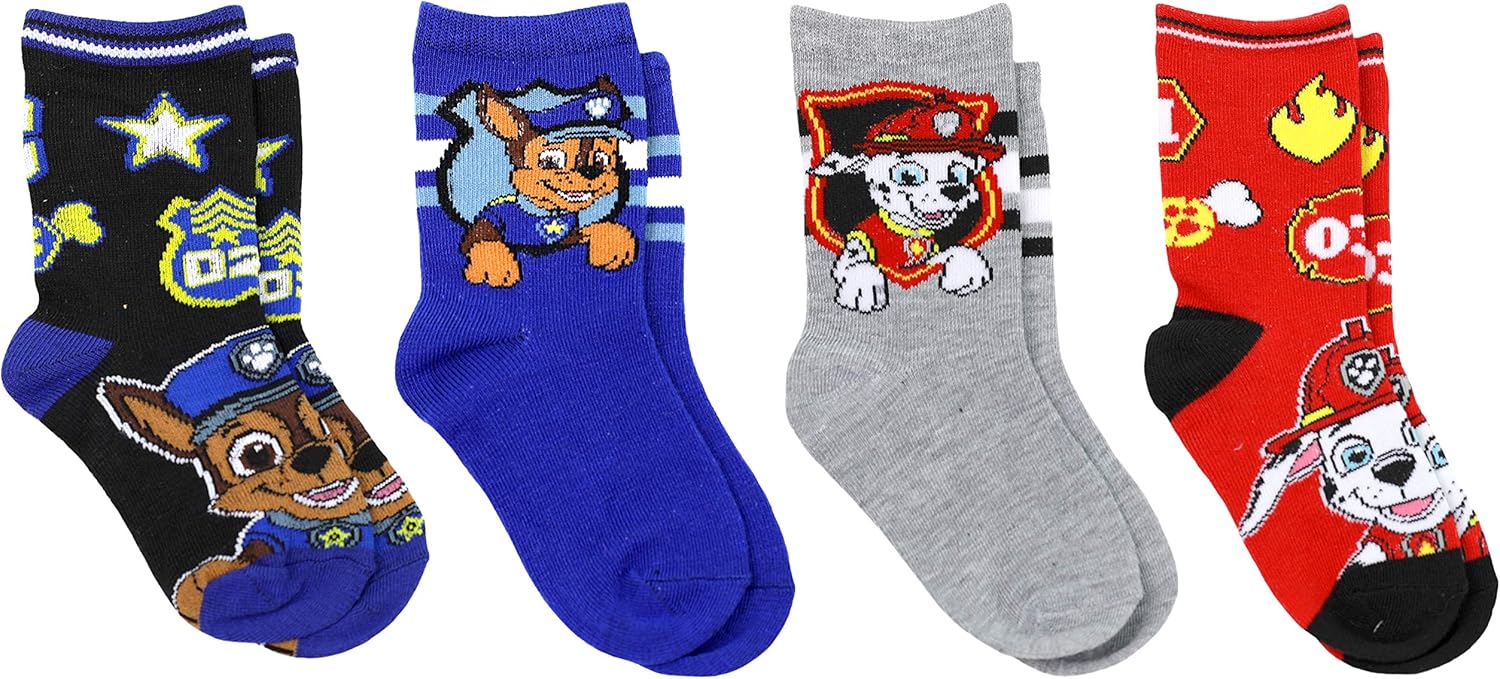 Nickelodeon Boy's Paw Patrol 4 Pack Crew Socks: Clothing