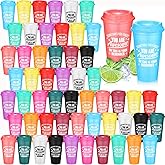 Skylety Thank You Gifts You Are Awesome Coffee Cups with Lid 16 oz Plastic Tumblers Bulk Inspirational Reusable Appreciation Gift for Employee Coworker Teacher Colleague(Classic Colors,48 Pcs)