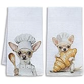 Shrago Funny Chef Chihuahua Kitchen Towels, Chihuahua Gifts for Women Men Dish Tea Towels, Dog Lover Gifts Decorative Hand Towel for Kitchen Bakery, 16x24 Inch Set of 2