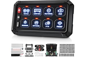 BUMBEE 8 Gang Switch Panel RGB 5-Level Brightness Switches, Multifunction Toggle Switch Box Circuit Control Relay Momentary, High Power 3 Silicone Button for Cart Car Truck SUV RV Offroad Marine