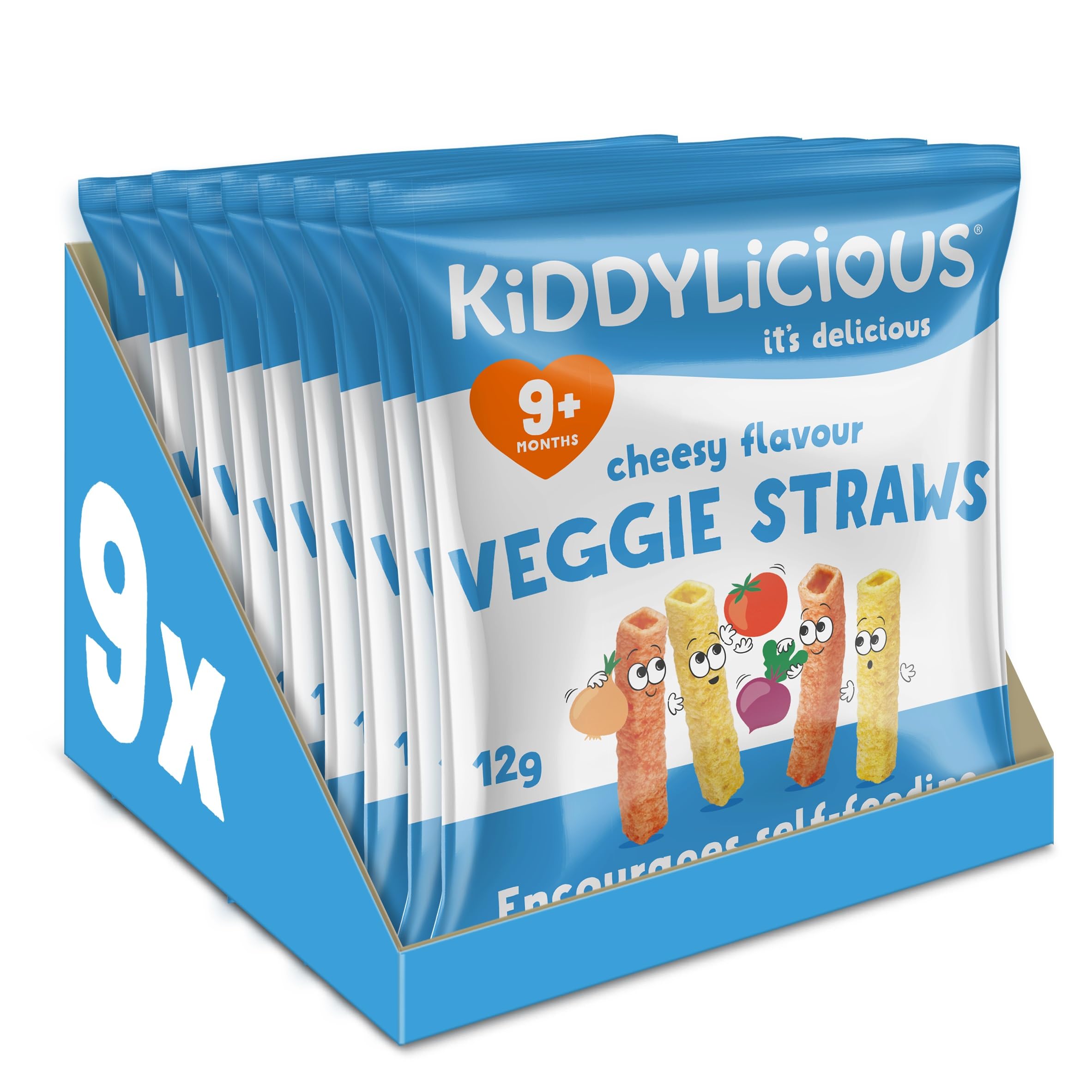 Kiddylicious Cheesy Veggie Straws - Delicious Snacks for Kids - Suitable for 9+ Months - 9 Packs