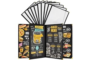 HOFFI Restuarant Menu Covers,10 PCS 4 Page 8 View Transparent Leather Menu Covers 8.5X11 inch, Homeschool Supplies and Restaurant Supplies (Black*10)