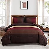 Anibedding Red and Brown Comforter Set Queen Size, Boho Burgundy Striped Bedding Comforter Set 7 Piece Bed in a Bag, Soft Microfiber Down Alternative Farmhouse Bedding Set for All Season(90"x90")