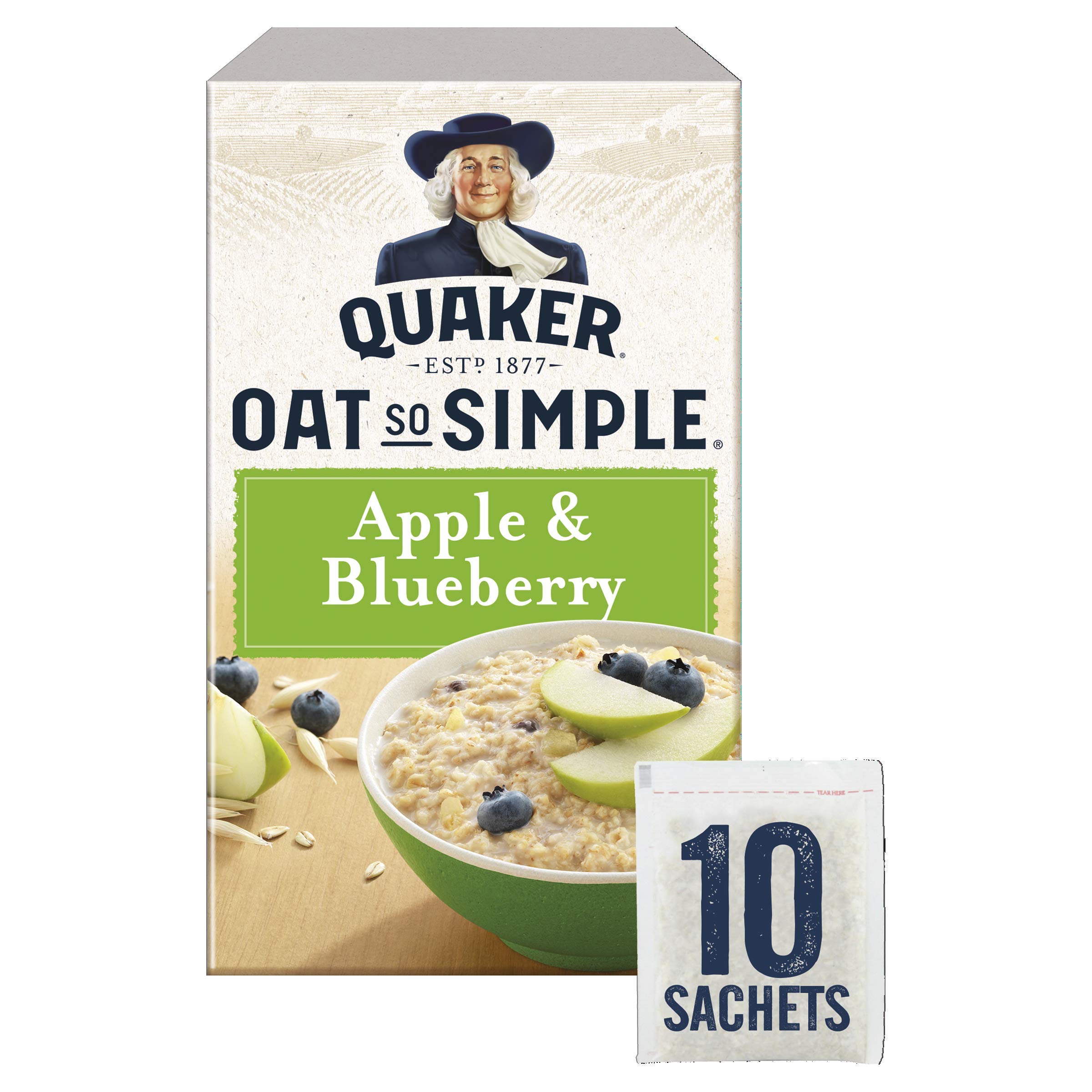 Quaker Oat So Simple Apple and Blueberry Porridge Sachets 36 g, 10 Count (Pack of 6)