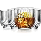 Glaver's Vintage Glassware Art Deco Glasse Ribbed Drinking Glasses U-Shape Arch Design Colored Cocktail Kitchen Tumblers Everyday Dinner Decorative Party (Clear S/4 11oz)