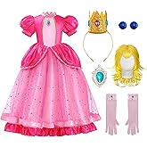 Spooktacular Creations Halloween Pink Princess Dress, Kids Princess Dress Up, Peach Crown Costume for Girls Birthday
