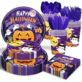 175Pcs Halloween Plates and Napkins Sets - Cute Happy Halloween Party Supplies Tableware, Halloweens Disposable Paper Plates Napkins Set for Halloweens Birthday Party Decorations Favors, Serve 25