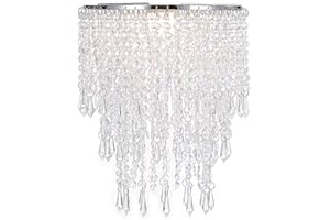 Waneway Acrylic Chandelier Shade, Ceiling Light Shade Beaded Pendant Lampshade with Crystal Beads and Chrome Frame for Bedroom, Wedding or Party Decoration, Diameter 8.7 inches, 3 Tiers, Clear