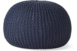 Christopher Knight Home Belle Knitted Cotton Pouf, Dark Blue Small
