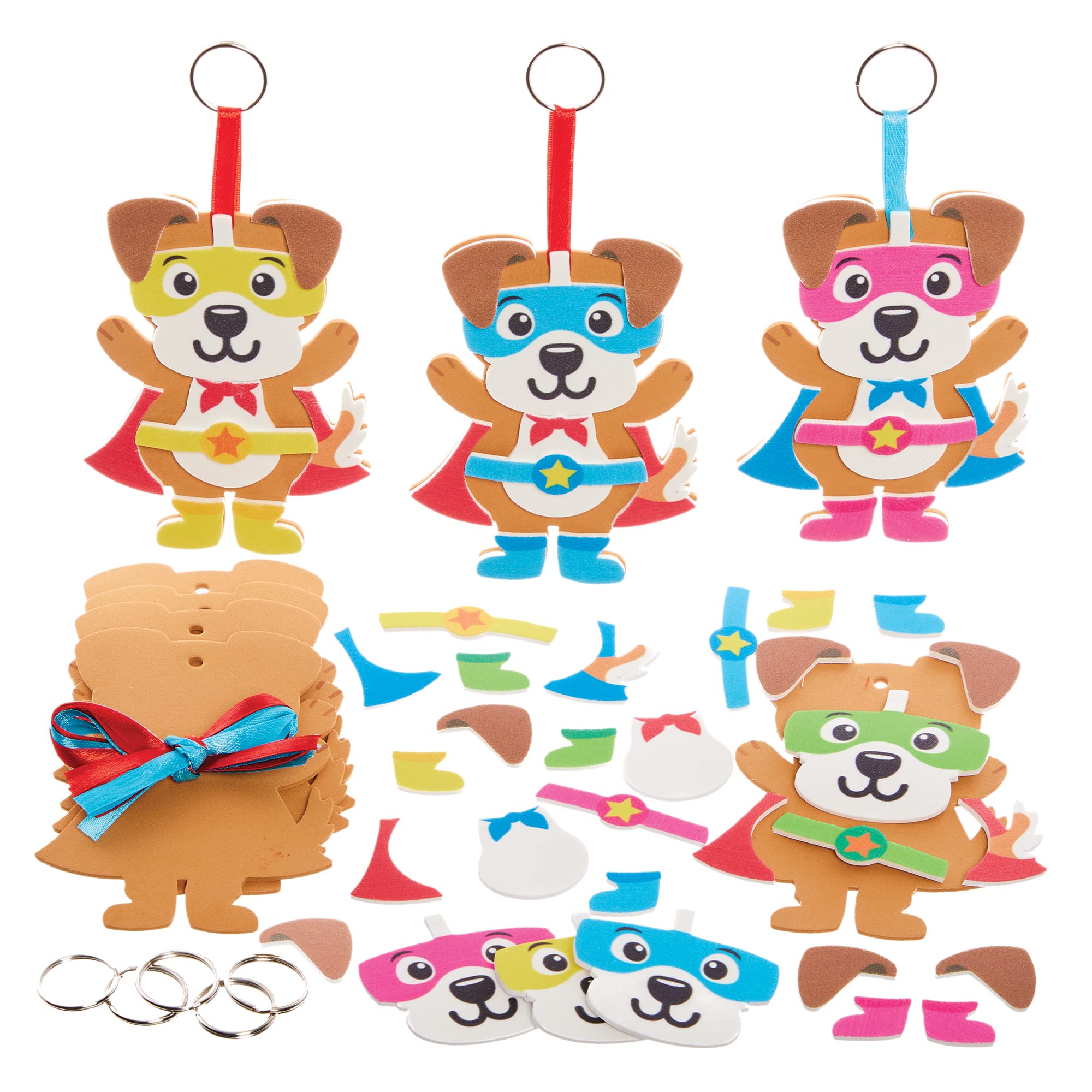 Baker Ross FX731 Star Hero Dogs Mix and Match Keyring Kits - Pack of 8, Foam Craft Kits for Kids