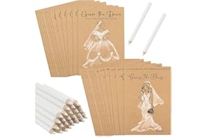 Baeruuss Guess the Dress Bridal Shower Game with Pencils, Wedding Shower Party Supplies for 30 Guests, White Cardstock, 5.9 x