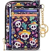 GIANCOMICS Slim Wallet Credit Card Holder Women, Sugar Skull Rfid Blocking Small Card Case, Keychain Thin Pocket Curved Zipper Wallet, Travel Card Holder PU Leather ID Window, Ladies Female Gifts