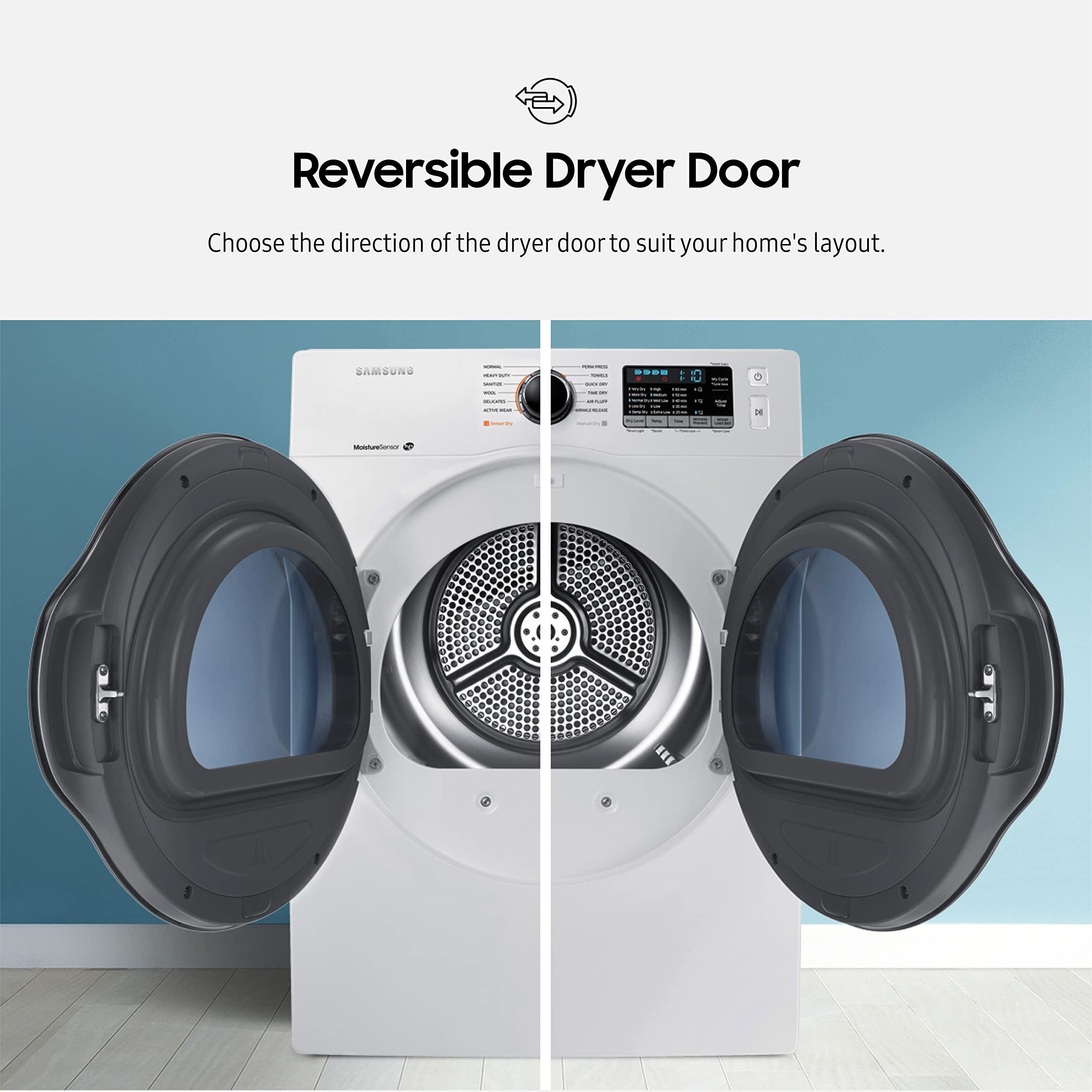 Samsung 4.0 cu. ft. Electric Dryer, Compact Clothes Drying Machine, Stackable for Small Spaces w/Sensor Dry, 12 Preset Cycles, Reversible Door, Internal Drum Light, DV25B6900EW/A2, White