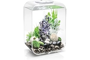 biOrb Life 15 Acrylic 4-Gallon Aquarium with White LED Lights Modern Compact Tank for Tabletop or Desktop Display, Transparent
