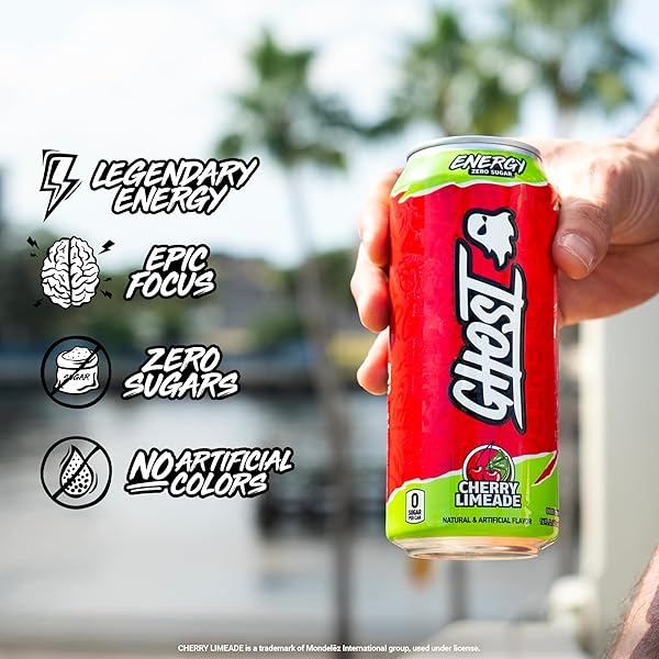 GHOST ENERGY DRINK – 12-PACK, CHERRY LIMEADE, 16OZ – ENERGY & FOCUS & NO ARTIFICIAL COLORS – 200MG OF NATURAL CAFFEINE, L-CARNITINE & TAURINE – GLUTEN-FREE & VEGAN