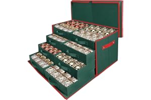 WDZREE Premium Large Christmas Ornament Storage,Box with Side Open, Drawer Style Trays -3" Compartment, 8 Trays, Keeps 128 Holiday Ornaments -Made of Durable 600D Oxford Fabric Tear-Proof Material