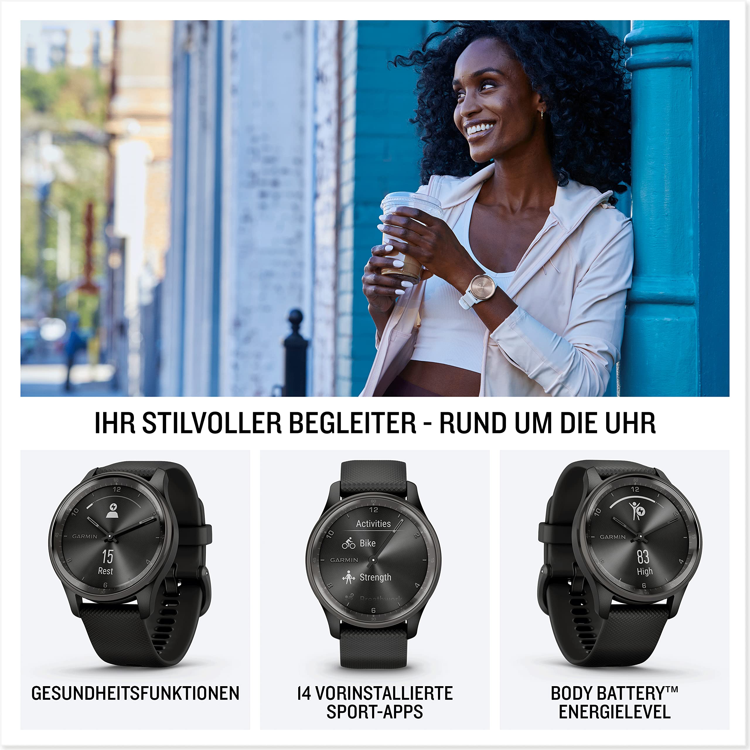 Garmin vívomove Trend - Hybrid Smart Watch with Analog Hands and Touch Display, Fitness/Health Functions, Sleep Analysis, GarminPay, Notifications and Up to 5 Days Battery Life