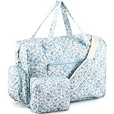 Abbylike 2 Pcs Large Quilted Duffle Bag Coquette Duffle Bag with Makeup Pouch Quilted Weekender Diaper Tote with Shoe Compartment for Women Travel Hospital