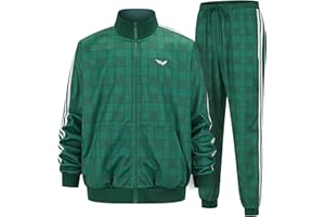 YuDanae Mens Tracksuit 2 Piece Plaid Sweatsuits Full Zip Set Men Jogger Sweat Suits Jacket Pants Jogging Outfits
