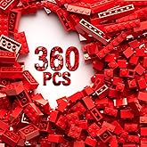 360 Piece White Classic Building Blocks Bulk, 7 Sizes Building Bricks Assortment Pack, Compatible with Lego Parts and Pieces (Red)