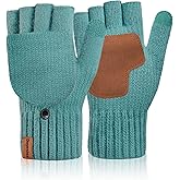 Doyesiee Winter Fingerless Gloves for Women Men Warm Knitted Convertible Mittens With Finger Flaps Fleece Women's Mittens