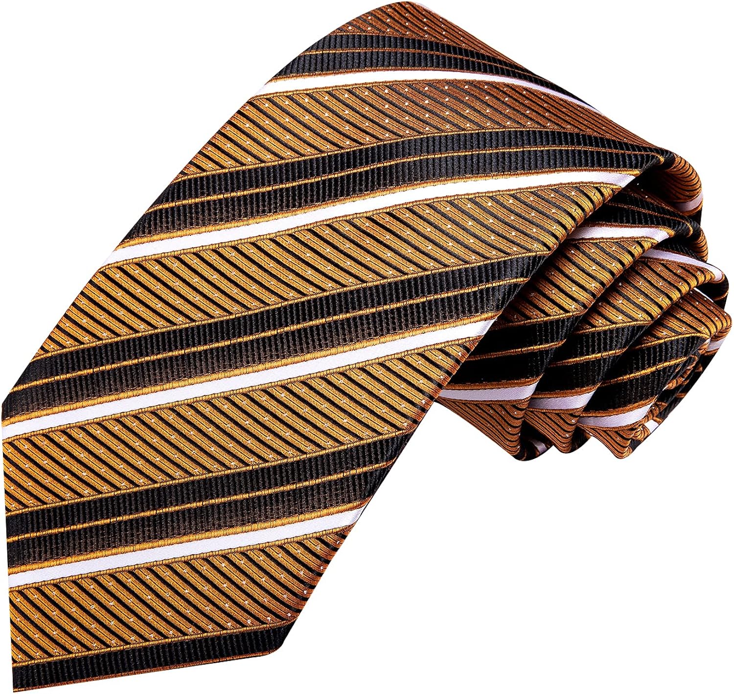 Hi-Tie Mens Gold and Black Ties Striped Woven Silk Classic Necktie with Pocket Square and Cufflinks Set Wedding Busienss: Clothing