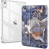 DTTO for iPad (A16) 11th/10th Generation Case (2025/2022), Clear Hard Back with Soft TPU Frame, Slim Trifold Stand Support Pencil Holder, Auto Wake/Sleep for iPad 11/10.9 Inch, Dusk Marble