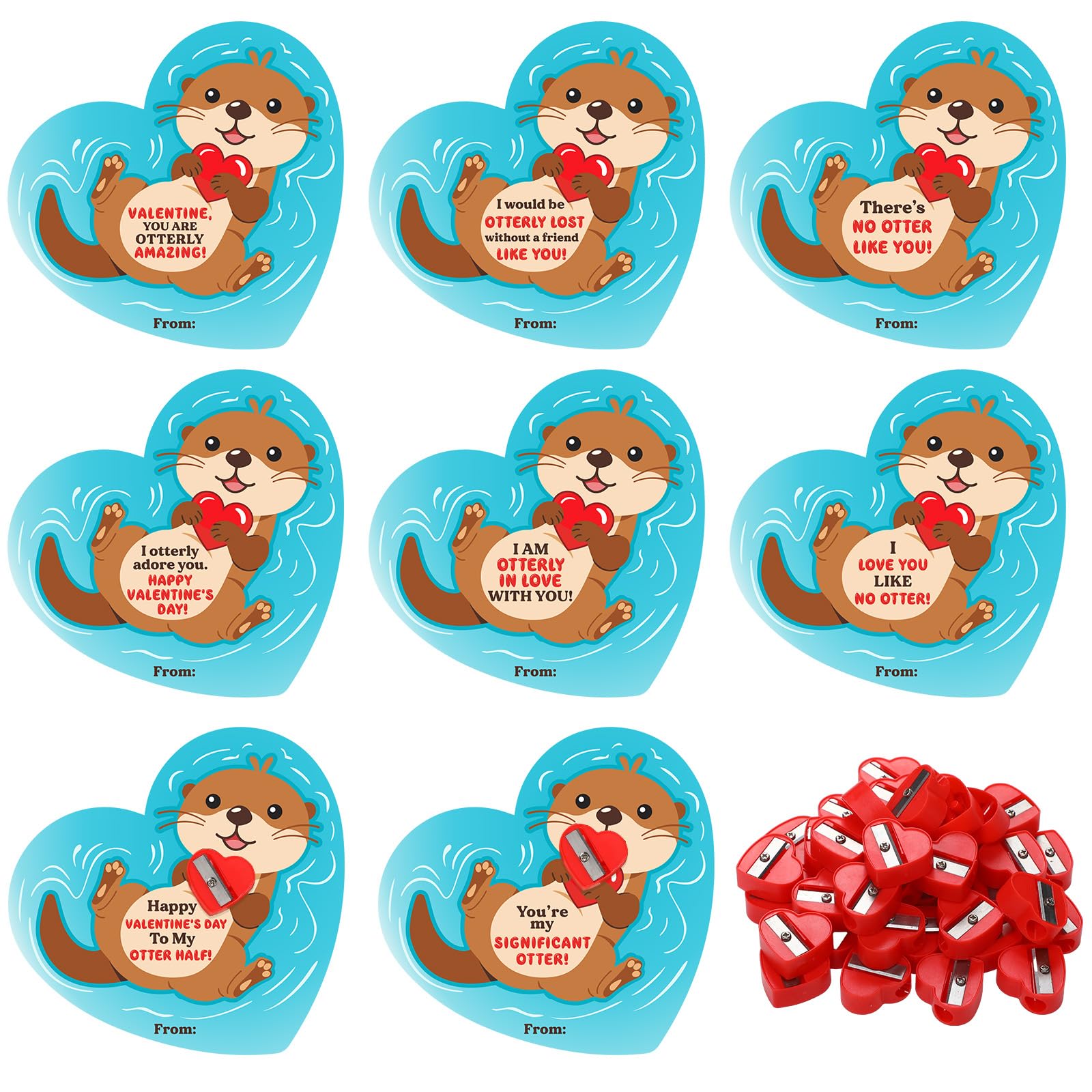 View 1 of ***MISSING PARTS** Weekgrat 48 Pack Valentine's Day Pencil Sharpeners with Otter Cards You're Otterly Amazing Classroom Exchange Kit for School Party Favors DIY Valentines Activities