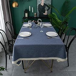 EHouseHome Faux Linen Tablecloth with Lace Trim