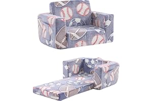 Givjoy Toddler Chair Kids Couch, 2-in-1 Toddler Soft Sherpa Couch Fold Out Armchair Glow in The Dark with Removable Cover, Convertible Reading Chair Toddler Sofa for Kid, Football
