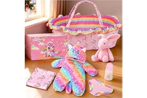 ARTST Reborn Baby Doll Accessories with Bassinet, Rainbow Unicorn Doll Clothes Outfit Set for 17-22 inch Newborn Babies,Realistic Toy for 3-12 Girls Boys(NO Doll)