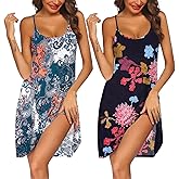 Ekouaer 2 Pack Nightgown for Womens Nightshirt Sleepwear Sleep Tank Chemise Racerback Sleeveless Dress