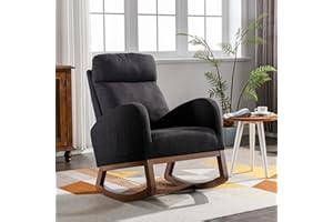 ZEIINPA Modern Accent Rocking Chair, Upholstered Nursery Glider Rocker Chair for Baby, Comfy Armchair with Side Pocket, Living Room Lounge Arm Chair with High Backrest, Black