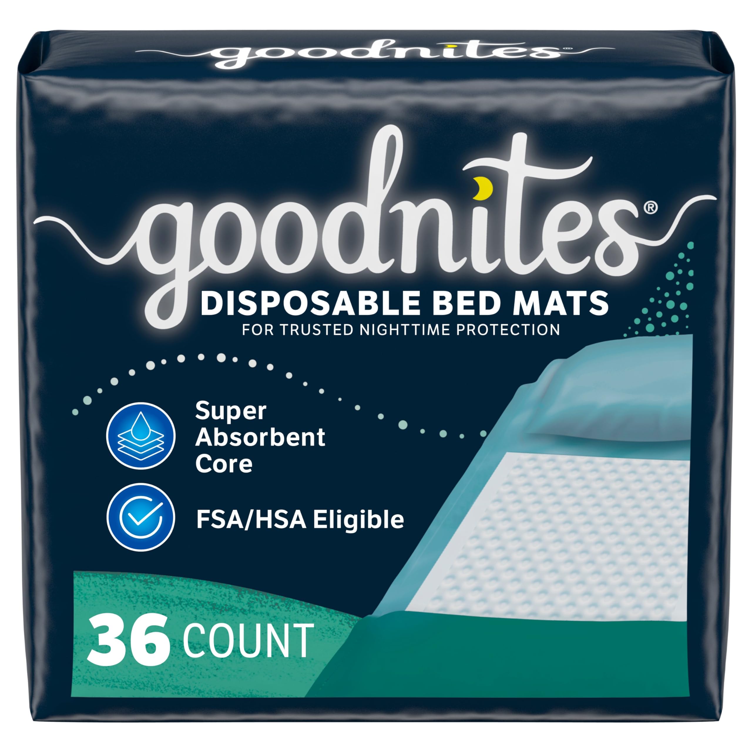 Photo 1 of Goodnites Disposable Bed Pads/Bed Mats for Bedwetting, 2.4 x 2.8 ft, 36 Ct (4 Packs of 9)
