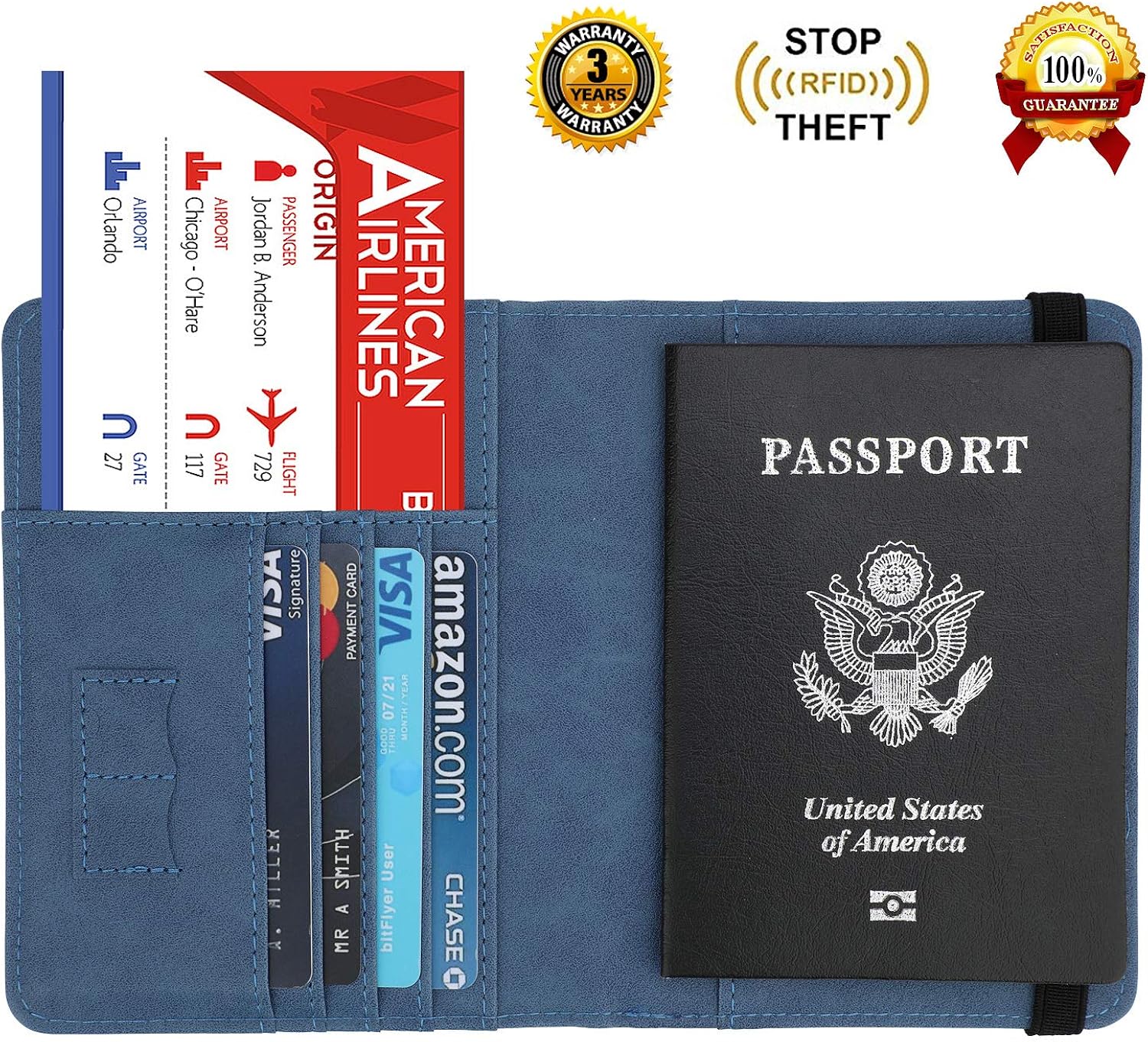 | GDTK RFID Blocking Leather Passport Holder Cover Case Travel Wallet Elastic Strap (A-Dark Blue) | Passport Wallets