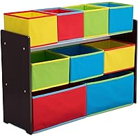 Delta Children Deluxe Multi-Bin Toy Organizer with Storage Bins, Dark Chocolate/Primary Colored Bins