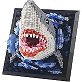1800PCS Animal Shark 3D Wall Art Micro Mini Building Blocks Set not Compatible with Lego Size,Unique Home or Table Decor Painting with Specialized Tweezers,Present DIY Shark Toy Gift for 14+