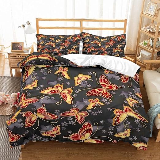Amazon Com Patatino Mio Butterfly Bedding Set King Size Gold Red